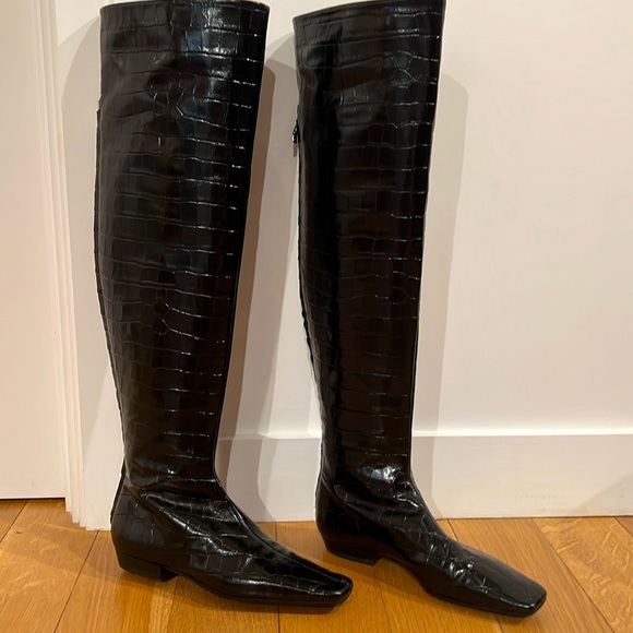 TOTEME - Black Leather Over The Knee Boots - Croc Effect - Size 36 - Picture 2 of 3